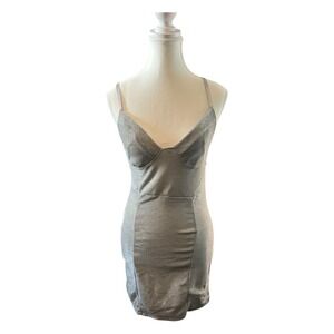 Women's Silver Spaghetti Strap‎ Shimmer Dress Size S Party Cocktail